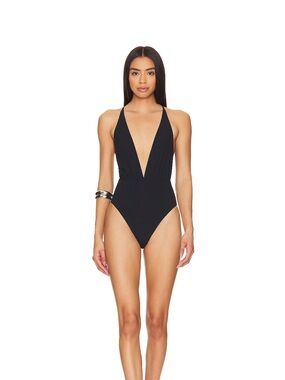 Maaji Black Deep V Plunge One-Piece Swimsuit